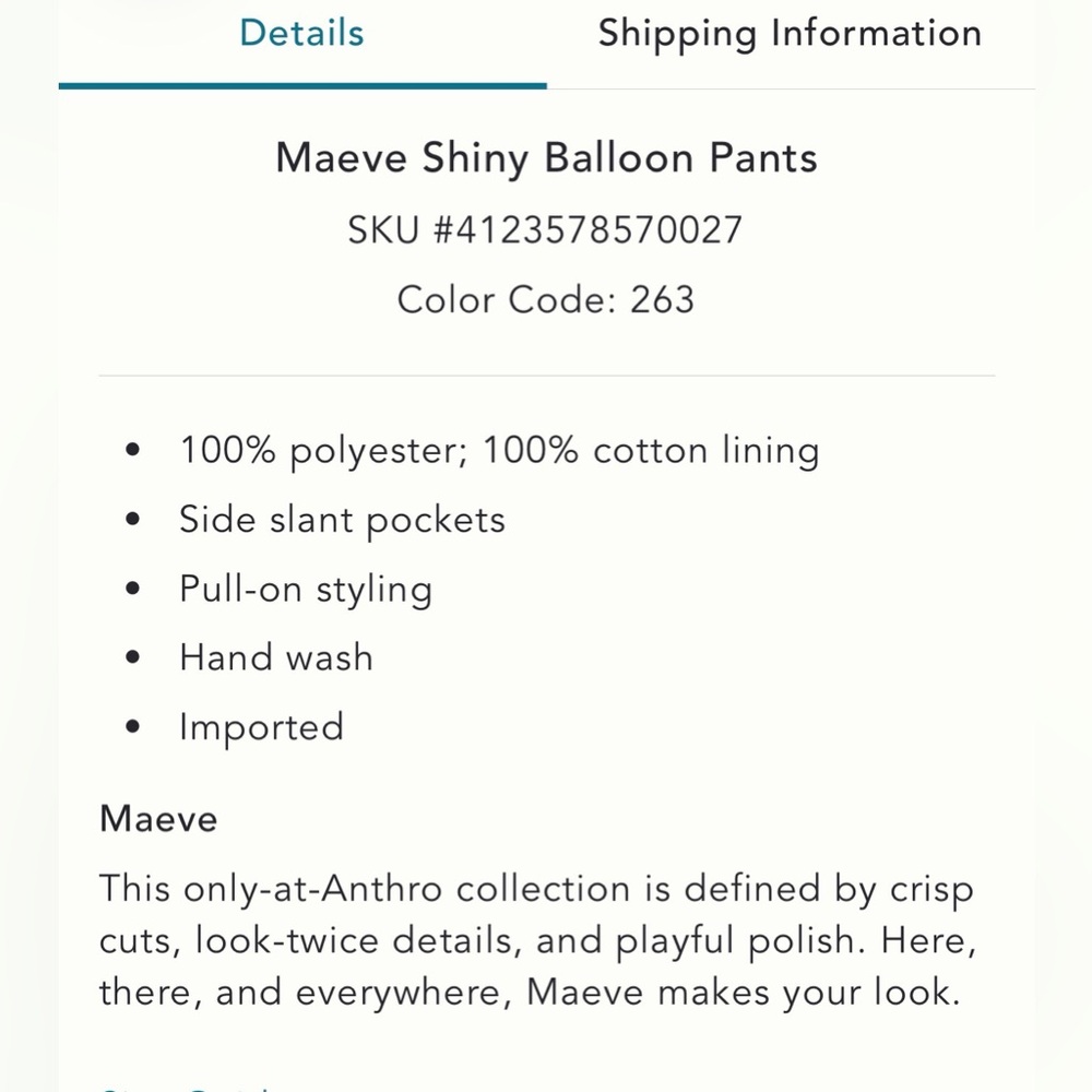 NWT Maeve Shiny Balloon Pants - Medium - Picture 8 of 9